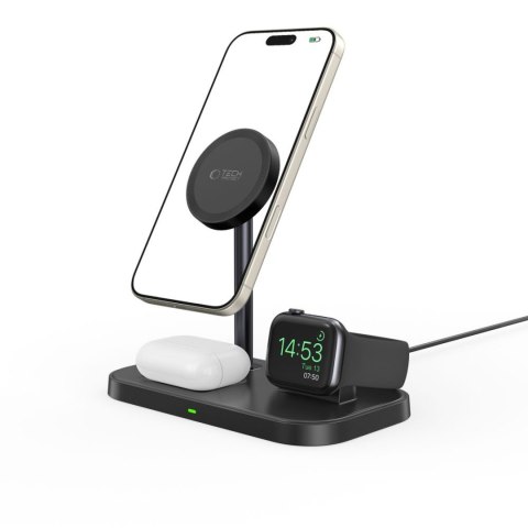 Ładowarka indukcyjna 3w1 ze stojakiem na smartfon Apple Watch AirPods MagSafe - czarna