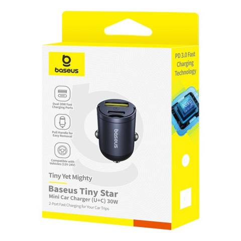 Ładowarka samochodowa USB-A USB-C 30W - czarna