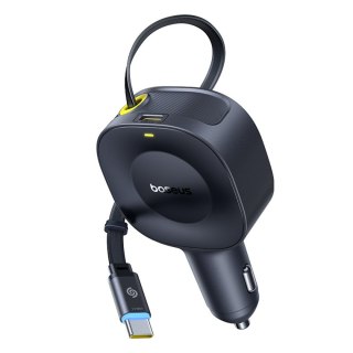 Ładowarka samochodowa USB-C ze zwijanym kablem USB-C 30W - czarna