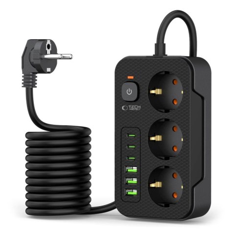 Listwa zasilająca przedłużacz 3 gniazda 240V USB-A USB-C 2m - czarna