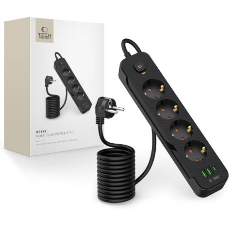 Listwa zasilająca przedłużacz 4 gniazda 240V USB-A USB-C 2m - czarna