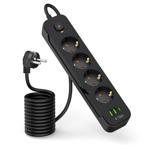 Listwa zasilająca przedłużacz 4 gniazda 240V USB-A USB-C 2m - czarna