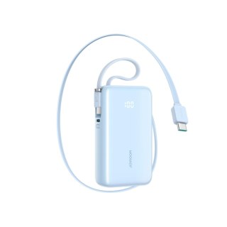 Powerbank 10000mAh 35W ze zwijanym kablem USB-C kablem-smyczą USB-C - niebieski