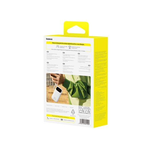 Powerbank 20000mAh z wyświetlaczem wbudowanymi kablami EnerFill FC31 22.5W - biały
