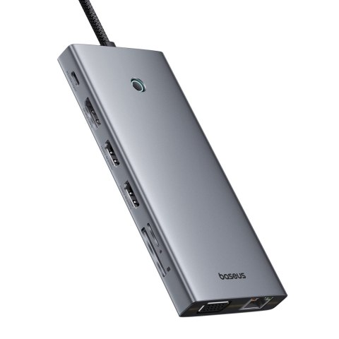 13w1 HUB adapter PortalJoy Series USB-C HDMI DP VGA USB-A PD RJ45 SD TF AUX - szary
