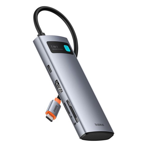 7w1 HUB adapter Metal Gleam USB-C HDMI USB-A USB-C PD SD microSD - szary