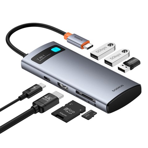 7w1 HUB adapter Metal Gleam USB-C HDMI USB-A USB-C PD SD microSD - szary