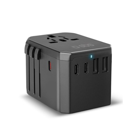 Adapter podróżny przejściówka do gniazdek EU UK US AUS USB-C USB-A GaN 70W - czarny
