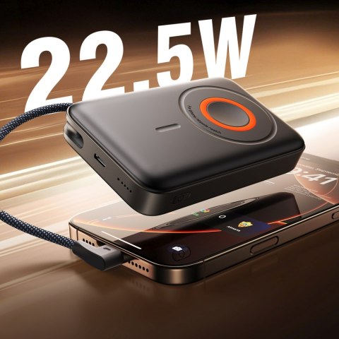 Powerbank indukcyjny 3w1 10000mAh 22.5W z wbudowanym kablem MagSafe - czarny