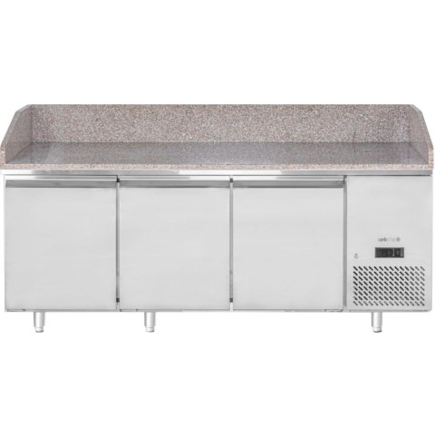 Stół chłodniczy do pizzy z granitowym blatem rantem 3-drzwiowy 375 l 400 W 201x80x88 cm