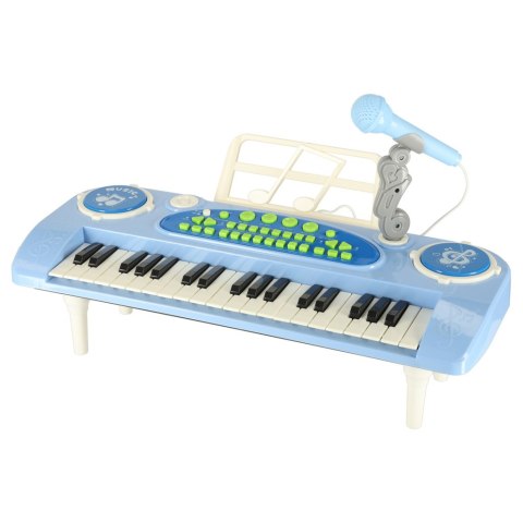 Keyboard dla dzieci pianinko interaktywne organki 37 klawiszy mikrofon statyw niebieski