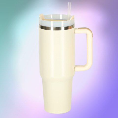 Kubek termiczny ze słomką i uchwytem termos 1200ml kremowy