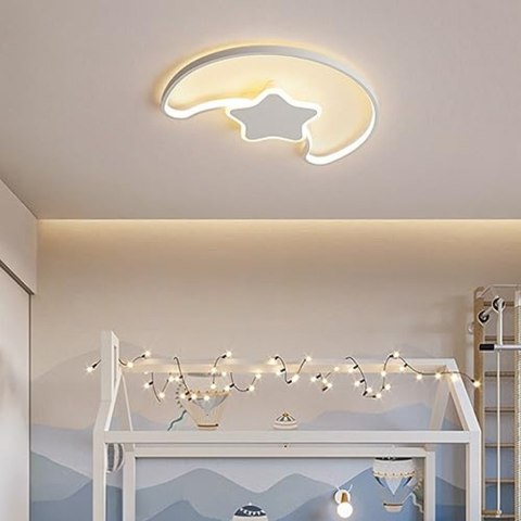 Lampa LED sufitowa plafon do pokoju dziecięcego ściemniana + pilot księżyc biała