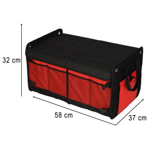 Organizer do bagażnika auta 56L XXL wzmocniony składany z klapą czarno-czerwony