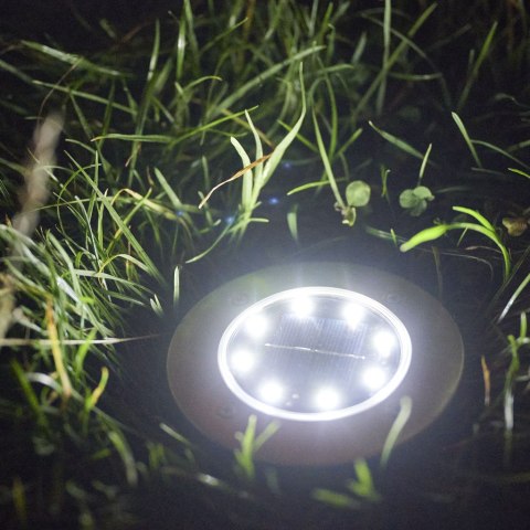 Lampy ogrodowe solarne najazdowe gruntowe czujnik zmierzchu wbijane świecący dysk 8LED 12szt. zimny biały