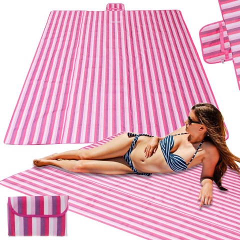 Mata plażowa wodoodporna koc piknikowy plażowy składany torba XXL 200x200cm różowa