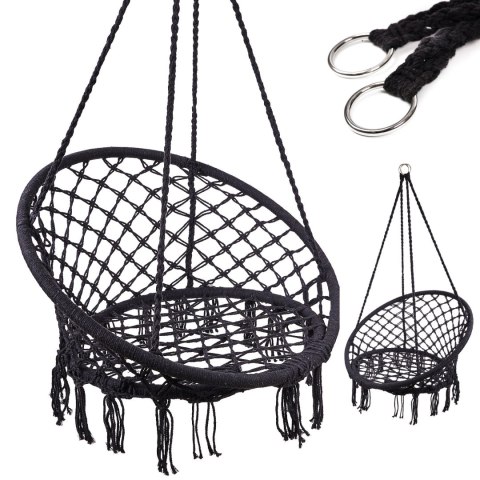 Huśtawka LUARO fotel bocianie gniazdo czarne 80cm 150kg
