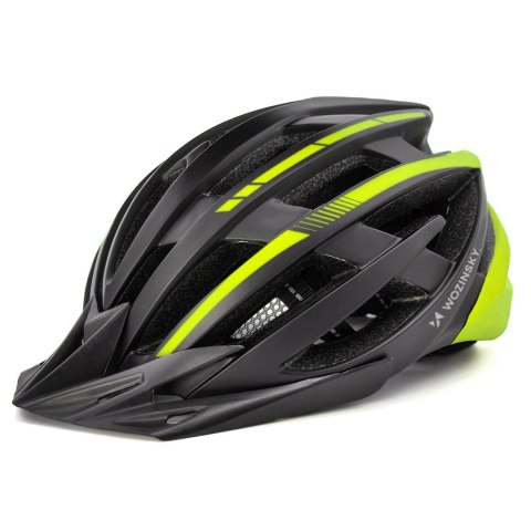 Kask rowerowy MTB z odpinanym daszkiem i tylną lampką USB 54-57 cm - czarno-żółty