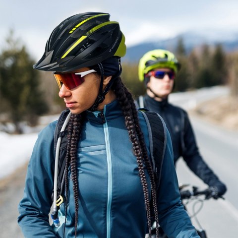 Kask rowerowy MTB z odpinanym daszkiem i tylną lampką USB 54-57 cm - czarno-żółty
