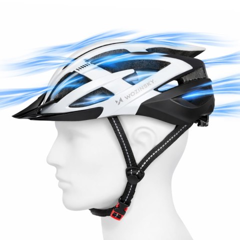 Kask rowerowy MTB z odpinanym daszkiem tylną lampką USB 57-62 cm - czarno-biały
