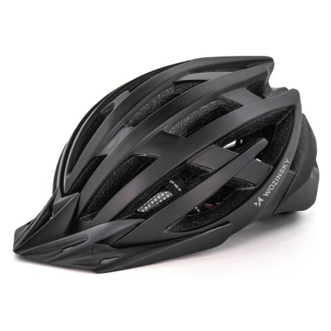 Kask rowerowy MTB z odpinanym daszkiem tylną lampką USB 57-62 cm - czarny