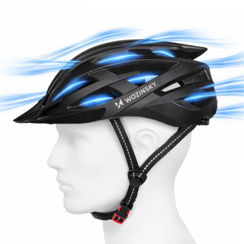 Kask rowerowy MTB z odpinanym daszkiem tylną lampką USB 57-62 cm - czarny