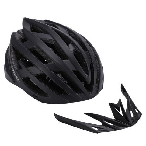 Kask rowerowy MTB z odpinanym daszkiem tylną lampką USB 57-62 cm - czarny