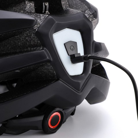 Kask rowerowy MTB z odpinanym daszkiem tylną lampką USB 57-62 cm - czarny