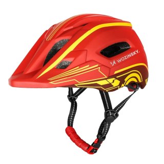 Kask rowerowy fullface dziecięcy z tylną lampką USB 52-56 cm - czerwono żółty