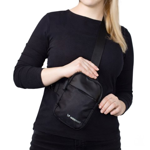 Mini saszetka na ramię wodoodporna dwukomorowa na telefon unisex - czarna