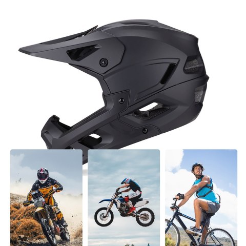 Kask rowerowy pełny z odpinanym daszkiem 57-62 cm - czarny