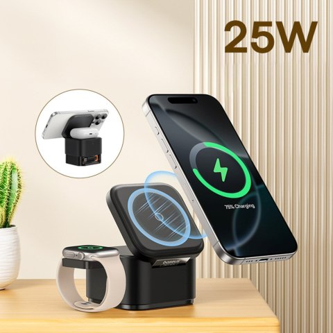 Ładowarka indukcyjna 3w1 do telefonu smartwatcha MagSafe 25W - czarna