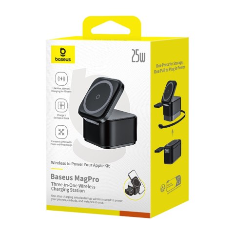 Ładowarka indukcyjna 3w1 do telefonu smartwatcha MagSafe 25W - czarna