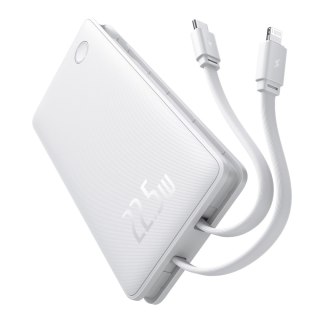 Powerbank 10000mAh 22.5W Airpow Lite z wbudowanymi kablami USB-C iPhone Lightning - biały