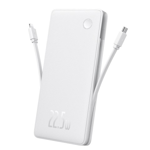 Powerbank 10000mAh 22.5W Airpow Lite z wbudowanymi kablami USB-C iPhone Lightning - biały