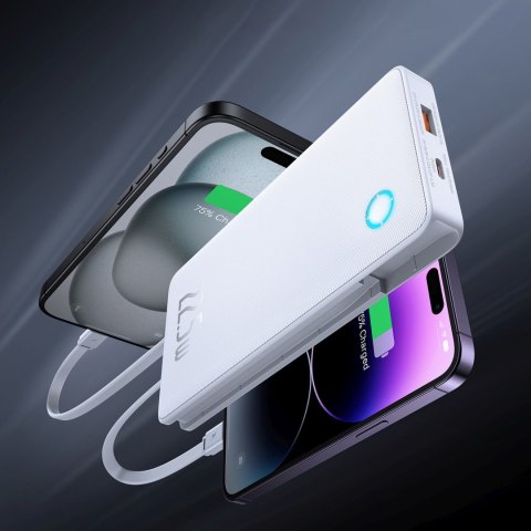 Powerbank 10000mAh 22.5W Airpow Lite z wbudowanymi kablami USB-C iPhone Lightning - biały