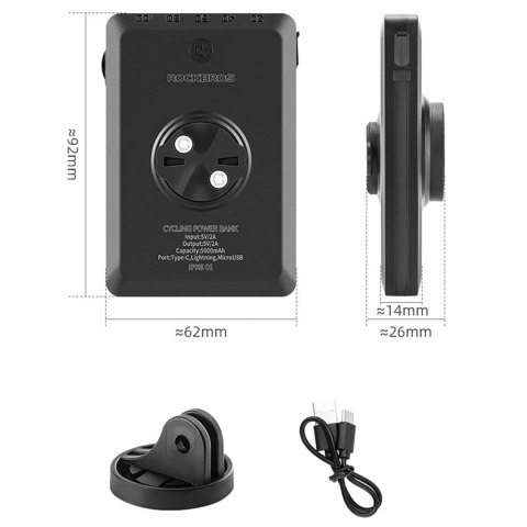 2w1 Lampka rowerowa przednia 150lm pod licznik z powerbankiem 5000mAh IPX6 - czarna