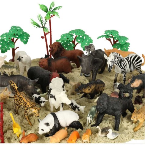 Figurki zwierząt zwierzęta zoo safari farma akcesoria skrzynka 59 el.