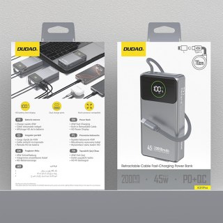 Powerbank K31 Pro 20000mAh ze zwijanym kablem USB-C 45W - szary