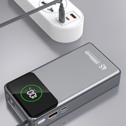 Powerbank K31 Pro 20000mAh ze zwijanym kablem USB-C 45W - szary