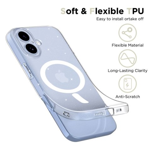 Etui ochronne na iPhone 17 FlexAir MagSafe - przezroczysto-brokatowe