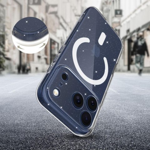Etui ochronne na iPhone 17 Pro Max FlexAir MagSafe - przezroczysto-brokatowe