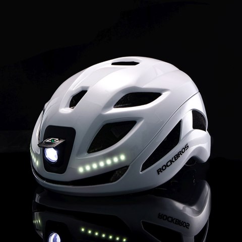 Kask rowerowy ze zintegrowanym oświetleniem wielokierunkowym USB-C 57-61 cm - biały
