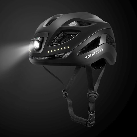 Kask rowerowy ze zintegrowanym oświetleniem wielokierunkowym USB-C 57-61 cm - czarny