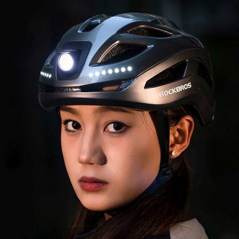 Kask rowerowy ze zintegrowanym oświetleniem wielokierunkowym USB-C 57-61 cm - czarny