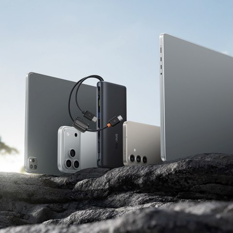 Powerbank 20000mAh 100W z wyświetlaczem wbudowanymi kablami USB-C - czarny