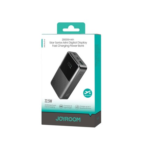 Powerbank 20000mAh 22.5W USB-A USB-C z wyświetlaczem JR-QP192 Mini - czarny