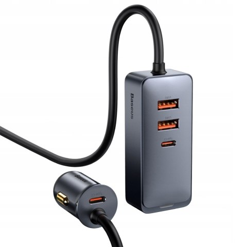 Ładowarka samochodowa z przedłużaczem USB-A USB-C PPS 120W - jasnoszara