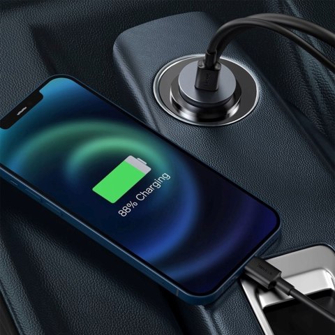 Ładowarka samochodowa z przedłużaczem USB-A USB-C PPS 120W - jasnoszara