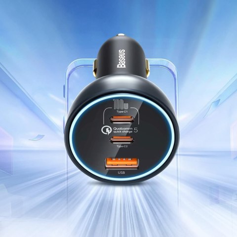 Ładowarka samochodowa z technologią Qualcomm Quick Charge 5 USB-C USB-A 160W - szara